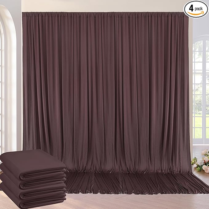 NSSONBEN 20ft×10ft Wrinkle Free Brown Backdrop Curtain for Parties, 4 Panels 5×10ft Soft Silky Polyester Umber Backdrop Drapes for Teddy Bear Bee Birthday Baby Party Wedding Photography