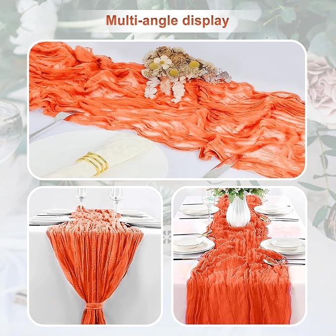 10 Pack Orange Cheesecloth Table Runner 35x120 Inch 10Ft Rustic Gauze Cheese Cloth Table Runner Sheer Cheesecloth Table Runners for Wedding Party Bridal Shower Decoration