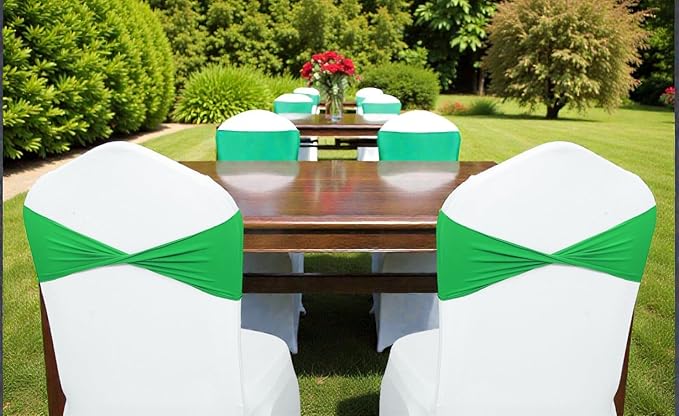 VDS Pack of 200 PCS | Light Green | Spandex Chair Sashes Bows Without Buckle | Stretch Elastic Banquet Universal Folding Chair Band Tie with for Wedding Party Conference Celebration Event Decoration