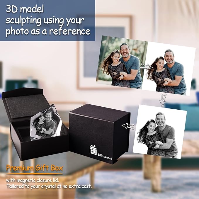 3D Crystal Photo, Personalized Valentine’s Day Gift. Custom Gifts for Wife, Her, Him, Husband, Mom and Dad. Custom Picture Gifts for Anniversary and Birthday. Romantic Crystal Photo Keepsake (Medium Heart）