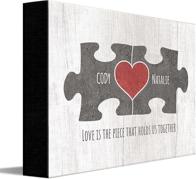 Personal-Prints LOVE PUZZLE - GRAY | Personalized Romantic Canvas Art Gift with Your Names | Custom for Valentine’s Day or Wedding Anniversary (11"x14" Stretched Canvas)