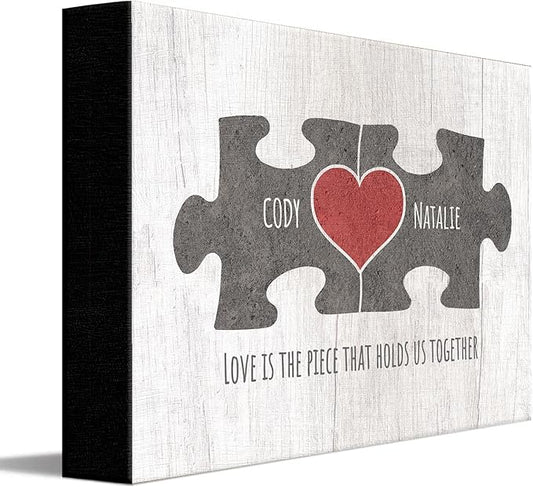Personal-Prints LOVE PUZZLE - GRAY | Personalized Romantic Canvas Art Gift with Your Names | Custom for Valentine’s Day or Wedding Anniversary (11"x14" Stretched Canvas)