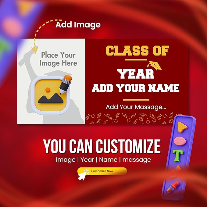 Personalized graduation vinyl banner. Customizable colors. Custom photo. Good for indoor and outdoor graduation parties and ceremonies.