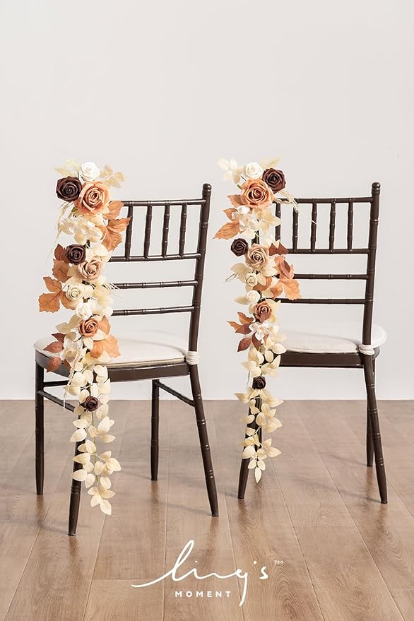 Ling's moment Fall 10pcs Wedding Chair Decorations Aisle Floral Swag Artificial Pew Flowers Hanging Garland Terracotta Rust & Sepia for Ceremony Reception Church Rose Floral Arrangement Party Outdoor