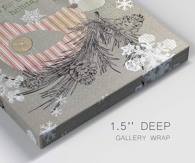 Renditions Gallery Home for the Holidays Bird Wall Art, Cute Christmas & Winter Decor, Pine Cones & Snowflakes, Premium Gallery Wrapped Canvas, Ready to Hang, 40 in H x 40 in W, Made in America