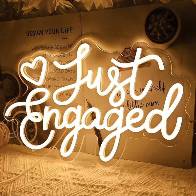 SYLHOME Just Engaged Led Neon Light Sign Heart Wall Decor Sign Wedding Proposal Married Party Bridal Shower Engagement Backdrop USB 15.75"X9.72" Warm