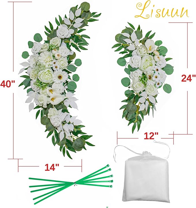 Wedding Arch Flowers, Artificial Flowers for Decoration, 2pcs Flower Swag and 1 pcs Semi-Sheer Chiffon Table Runner Swag for Beautiful Dream Wedding Ceremony Floral Decor - Pack of 3