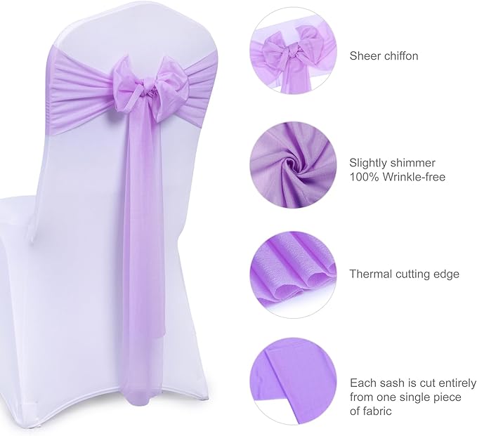 VDS Pack of 100, Orchid, Sheer Chiffon Chair Sashes Bows Chair Cover Back Tie Ribbon for Wedding Birthday Baby Shower Engagement Ceremony Event Party Banquet Restaurant Dining Chair Decoration