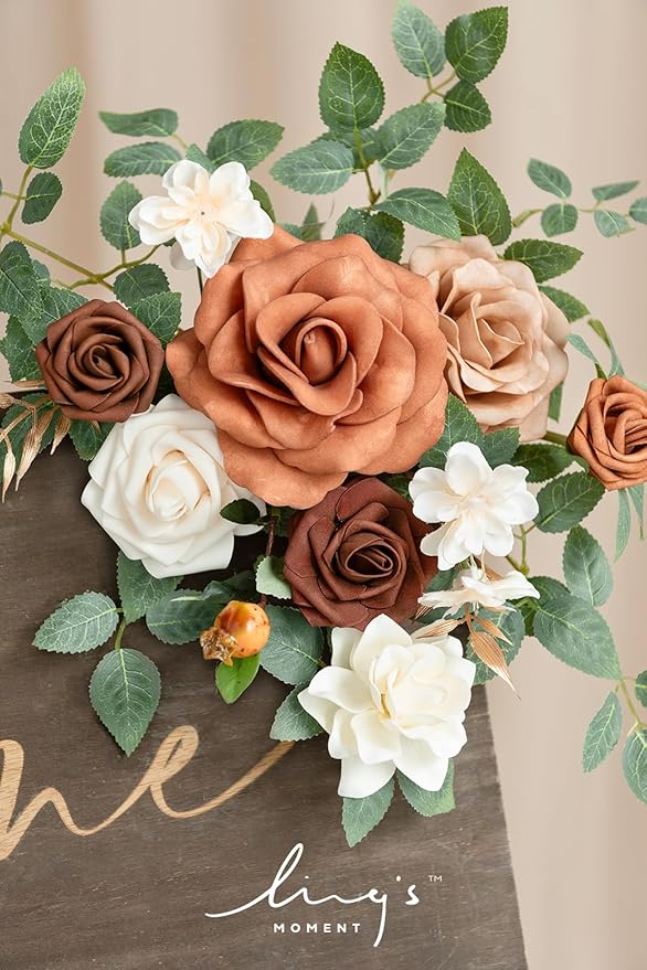 Ling's moment 2pcs Fall Wedding Artificial Floral Swag Welcome Sign Flowers Backdrop Garland Terracotta Orange Ceremony Reception Wall Home Decorations Entryway Faux Outdoor Board Head Table Decor