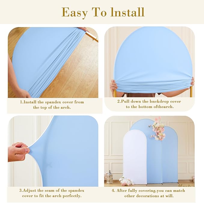White and Blue Arch Cover 3 Set-7.2FT, 6.6FT, 6FT Arch Backdrop Cover Spandex Fitted 2-Color Fabric Stand Covers for Baby Shower Boy Birthday Party Graduation Banquet Photo Background Decorations