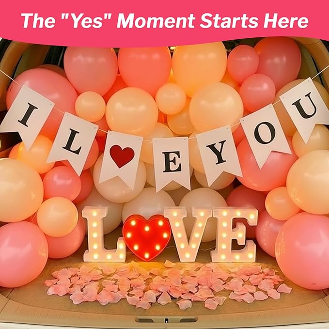 Valentine's Day Car Trunk Decoration Kit, with Balloon Rose Petals and I Love You Logo, Suitable For Decorating Proposals and Surprise Sirthday Confessions | by Zounys