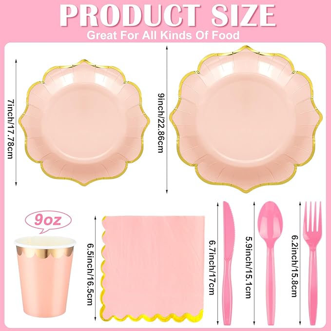 Yaomiao 336 Pcs Plates and Napkins Party Supplies Disposable Dinnerware Set Scalloped Plates Cups Napkin with Plastic Forks Knives Spoons Serve 48 Guests for Birthday Wedding (Multicolor,Irregular)