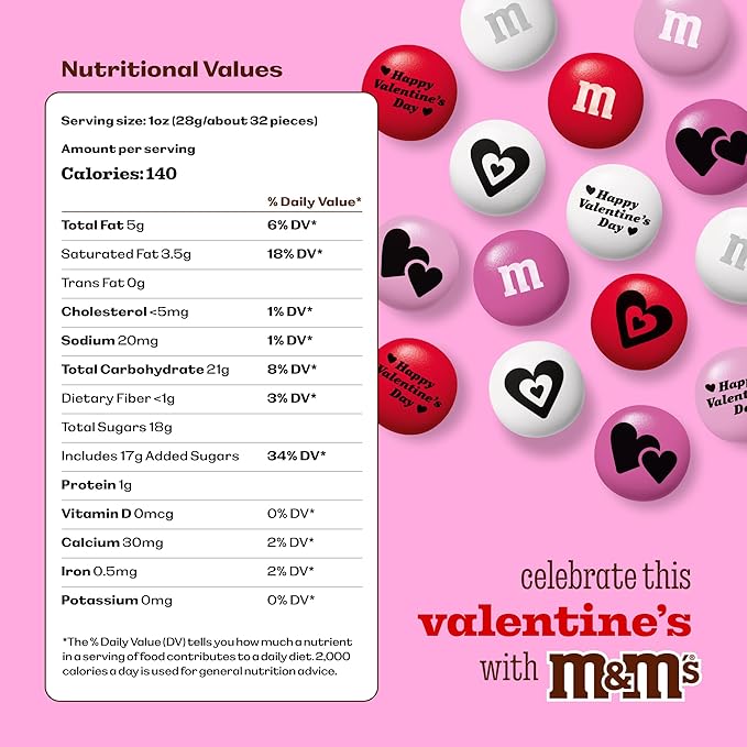 M&M’s Valentines Day Milk Chocolate Candy 30 Pack, Individually Wrapped Bulk Kosher Treats, Party Favors for Classroom, Office, Gift Bags, Sharing, Valentine’s Chocolates for Kids & Adults