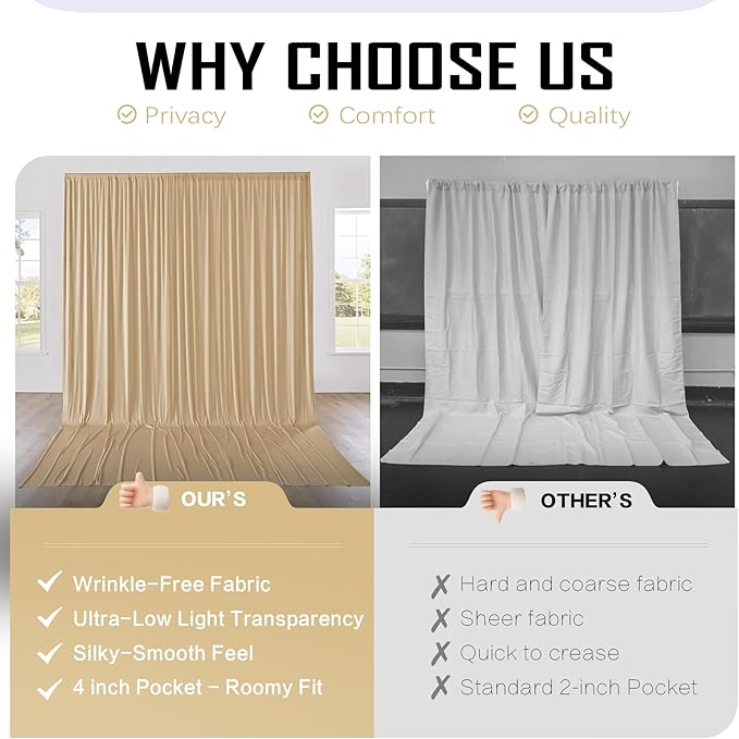 gogoparti 20x12ft Beige Backdrop Curtain for Wedding Parties, 4 Panels (5x12 ft Each) Wrinkle-Free Dackdrop Curtains, Silky Draping Fabric for Birthday Party, Baby Shower, Photo Background