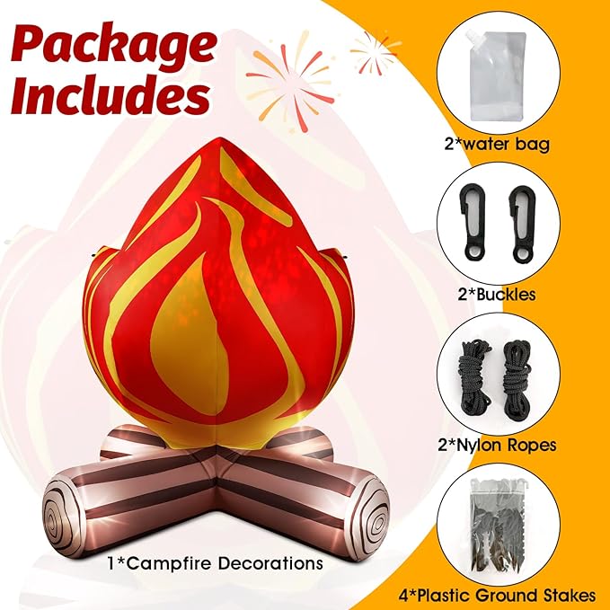 5FT Winter Inflatable Campfire Blow-up Fake Campfire Built-in 4 LED Lights for Winter Inflatables Outdoor Decorations Inflatable Fake Fire for Bonfire Birthday Party Decor Supplies Yard Lawn Garden