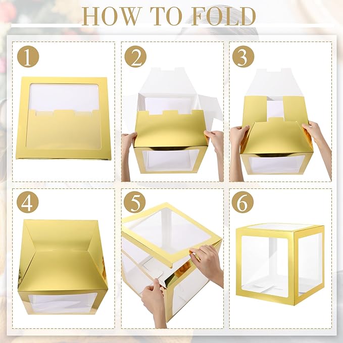 Thyle 12 Pcs Transparent Balloon Boxes Clear Balloon Boxes with 99 Letters for Baby Shower Gender Reveal Grad Birthday Party Bridal Wedding Anniversary Backdrop Decoration (Gold)