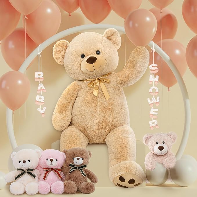Tezituor Giant Teddy Bear 5 Feet Tall - Light Brown Life Size Teddy Bear Stuffed Animals 59" - Fluffy Huge Teddy Bear with Footprints - Cuddly Love Gift for Girlfriend