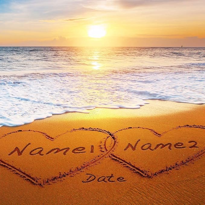 Heart and Heart at Beautiful Sunrise Unique Personalized Framed Art with Couple's Names and Special Date on Beach,Perfect Present Love Gift for Anniversary,Wedding,Birthday and Holidays