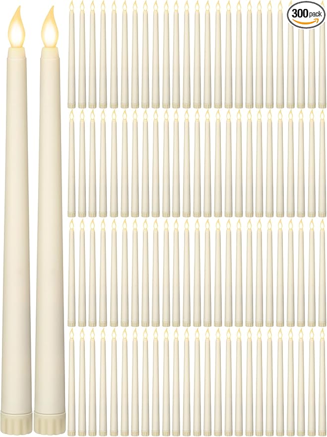 Retisee 300 Pcs 11 Inch Flameless Taper Candles LED Candles Bulk Battery Operated Taper Candle Flickering LED Candlesticks for Valentines Birthday Wedding Party Decor (Classic Style,Ivory)