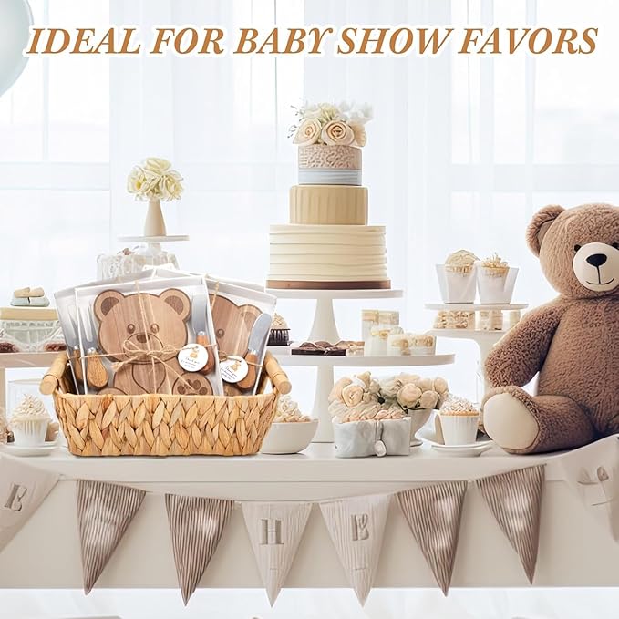 12 Set Baby Shower Prizes Bear Shaped Cheese Board with Cheese Knives and Forks Baby Shower Party Favors Gift Box for Wedding Bridal Birthday Gender Reveal Favor (Acacia Color)