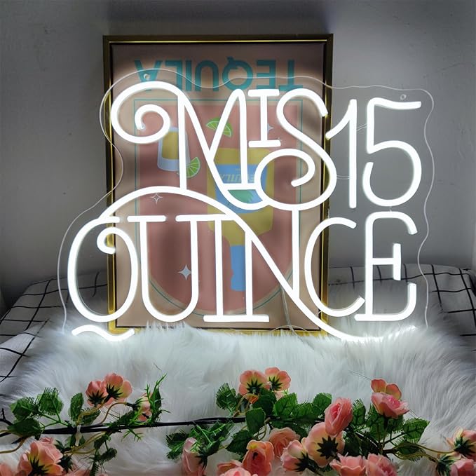 Mis Quince Aos Neon Sign for Wall Decor, Luces Led 15 Aos, Children's Room, Bar, Party, Christmas, Wedding Decoration, 39cm, White-8