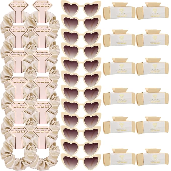 Bridesmaid Scrunchies Proposal Hair claws clips Set of 12 Bridal Shower heart sunglasses Gifts for Wedding Bachelorette Party Favors (36pcs Champagne)