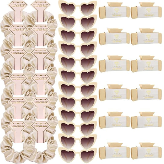 Bridesmaid Scrunchies Proposal Hair claws clips Set of 12 Bridal Shower heart sunglasses Gifts for Wedding Bachelorette Party Favors (36pcs Champagne)
