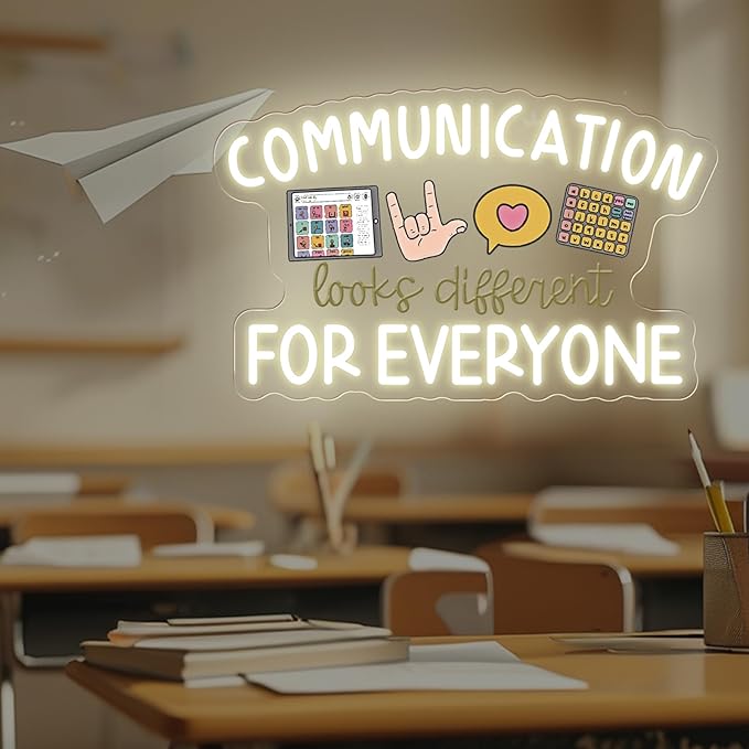 Communication Looks Different For Everyone Neon Sign, Speech Therapy LED Light, Welcome to Speech Room Sign,Therapy Classroom, 16.5"x10.4"