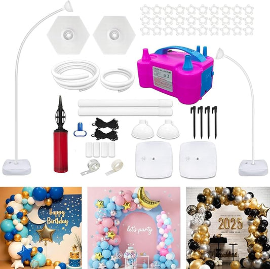 Balloon Arch Kit with Balloon Pump Electric, 8.2FT & 5FT Free Bending Balloon Arch Stand, Half Arch Frame Balloons Column Stand with Water Fill Base for Wedding Baby Shower Birthday Party Decor