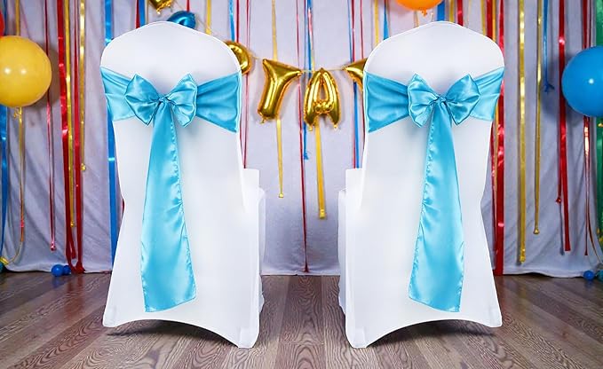 VDS Satin Chair Sashes Chair Cover Back Tie Sateen Bows Ribbon for Wedding Birthday Graduation Engagement Ceremony Event Party Banquet Venue Hotel All Dining Chair Decoration (250PC) (Turquoise)