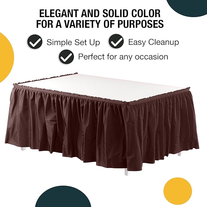 Exquisite Ruffle Table Skirt Brown 48 Pack 14 Ft Long Table Skirts for Rectangle Tables 6ft Plus or Round Tables Skirts with Adhesive Strip for Gender Reveal Decor & Happy Birthday Parties