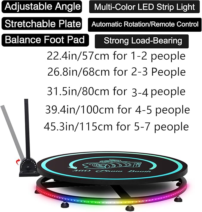 MWE 360 Photo Booth Machine for Parties with Flight Case,Logo Customization,Software APP Remote Automatic 360 Spin Camera Video PhotoBooth 68cm for 2-4 People(26.8"+Flight Case)