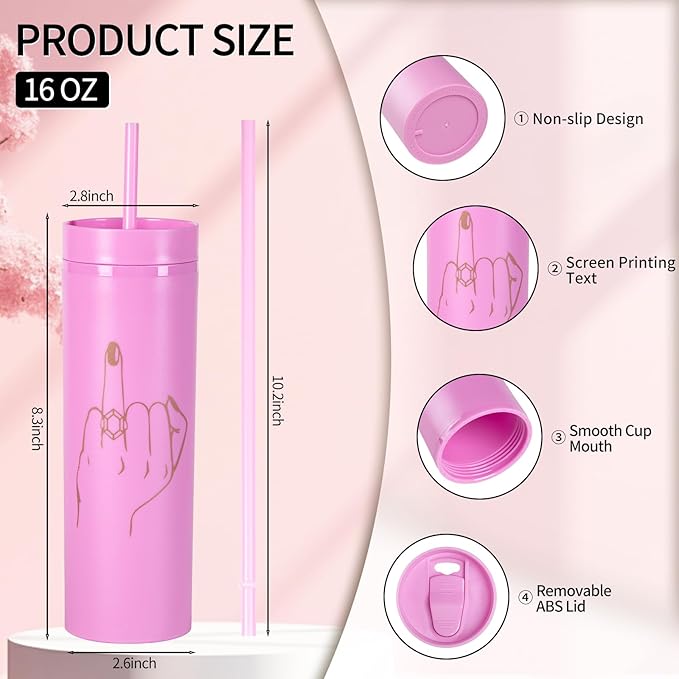 10 Pack Ring Finger Skinny Tumblers| 16 oz Bachelorette Party Cups.Engagement Wedding Gifts.Bridesmaid Proposal Gifts.Bridal Shower Gifts.Bride Bridesmaids Bridal Party Tumblers Cups(Pink).