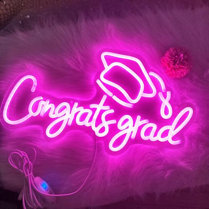 LED Acrylic Congrats Grad Neon Sign Dimmable Congrats Grad Banner Graduation Decorations Class of 2025 for Party Room Dorm Backdrop Celebration Gifts(Pink)