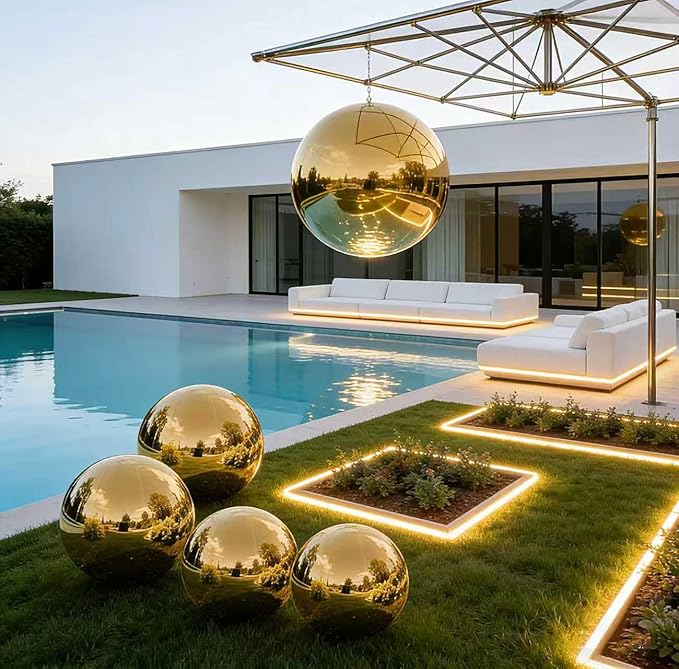 Inflatable Mirror Ball Large Shiny Balls Big Hanging & Standing PVC Disco Bubble Balloon For Christmas, Birthday, Party, Wedding, Decoration, Other Events (Gold, 1 Pcs 19.7in+Pump)