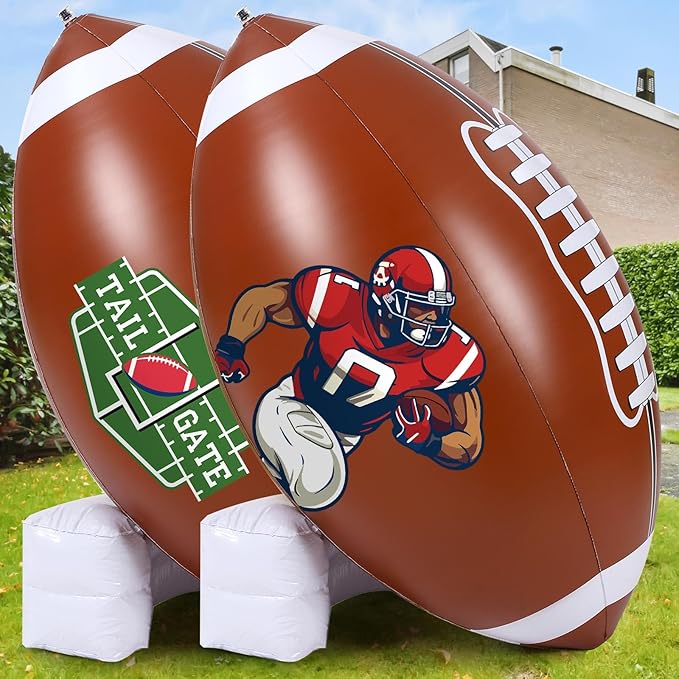 Bencailor 2 Pcs Giant Football Party Decoration Jumbo Inflatable Football with Tee Set for Game Large Blow up Footballs for Sport Birthday Party Indoor Outdoor Lawn Yard Decor(78 Inch)