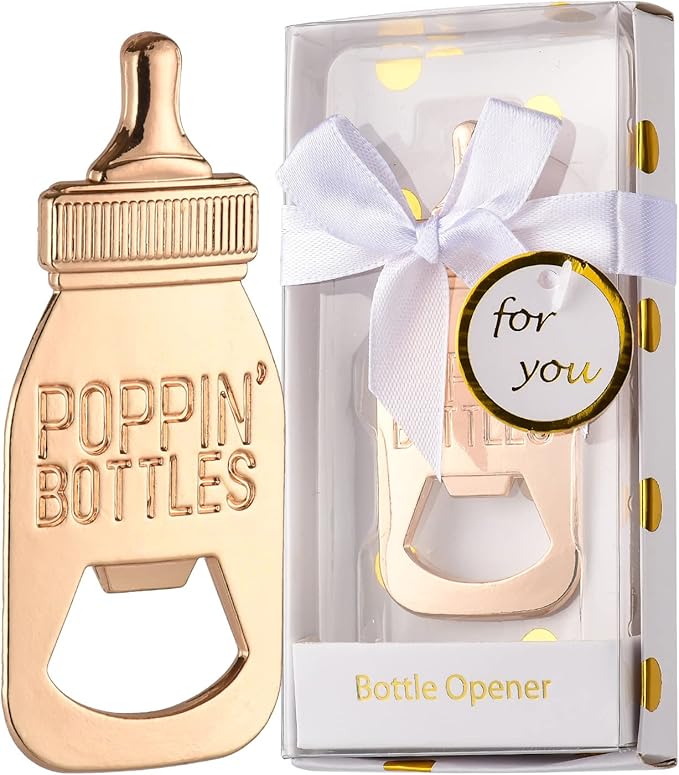Pack of 48 Baby Shower Favors for Guest Supplies Poppin Bottle Baby Bottle Opener with Exquisite packaging for Baby Shower Wedding Favors Party Souvenirs Decorations(White Pack of 48)