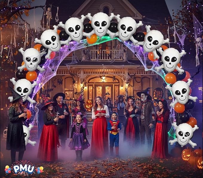 PMU 10 Pc Halloween Happy Skull 32 Inch Jumbo Mylar-Foil Balloon