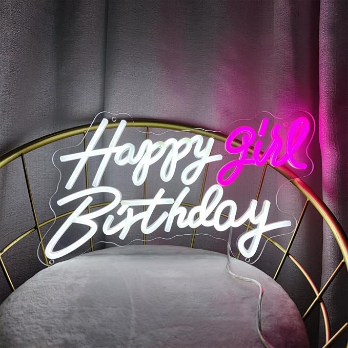 Happy Birthday Neon Sign for Wall Decor, Cool White LED Neon Light Signs, Art Decoration Happy Birthday Girl Neon Light Sign for All Birthday Party Decoration,SIGNVIA,15.7×8.6 Inch