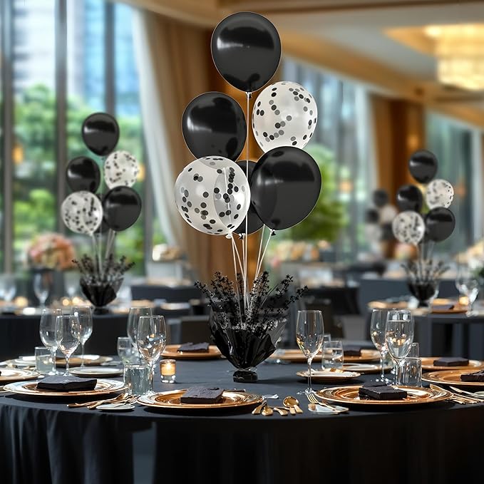 4 Set Black Table Balloons Foil Spray Centerpiece with Black and Confetti Balloons Stand Kit for Birthday Party Baby Shower Wedding Bridal Shower Prom Retirement Graduation Table Decorations
