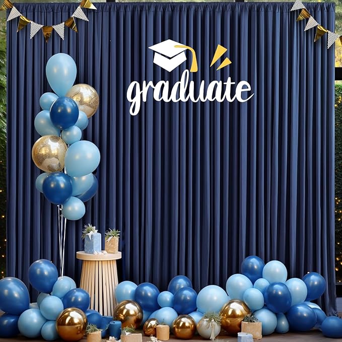 30ft×8ft Wrinkle Free Navy Blue Backdrop Curtains for Parties, 6 Panels 5ft×8ft Thick&Silky Polyester Navy Photo Backdrop Drapes Curtains for Graduation Party Baby Shower Birthday Wedding Photography