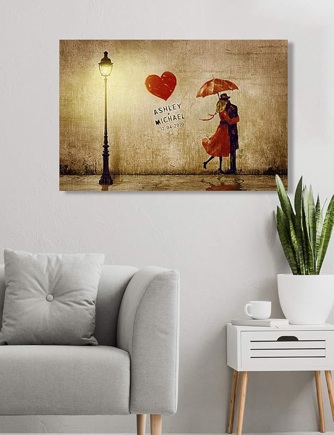 IPIC - Our First Kiss Personalized Canvas Print Artwork for Romantic Anniversary and Wedding gifts; 30x20