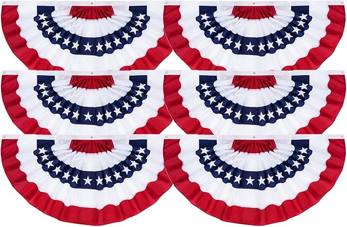 ROTERDON American Flag Bunting - 1.5x3 ft (6 PCS), Outdoor Patriotic Bunting, Embroidered 4th of july Decorations Outdoor, with Brass Grommets