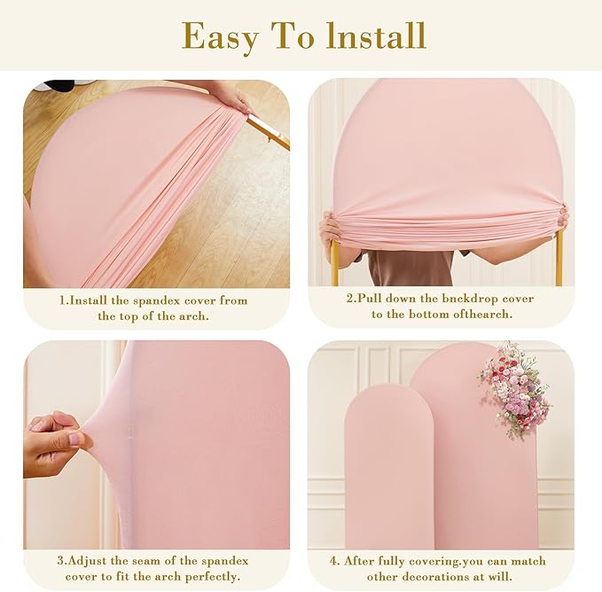 Dusty Rose Arch Cover 3 Set - 6.6FT, 7.2FT, 8FT Dusty Pink Arch Backdrop Cover Spandex Baby Shower Arch Stand Covers for Girls Birthday Party Wedding Bridal Shower Banquet Photo Background Decorations