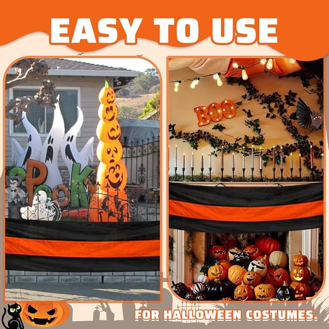2Pack Halloween Bunting Flags 2 x 20Ft Trick or Treat Bunting Banner Decor Halloween Spooky Ghost Day Outside Fence Outdoor Porch Graden 3 Stripe Orange & Black Bunting Halloween Party Decoration