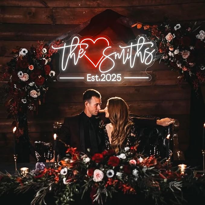 Custom Last Name Heart with EST LED Neon Sign,Wedding Family Name Neon Light,Wedding Engagement Party Backdrop Wall Decor Personalized Gifts