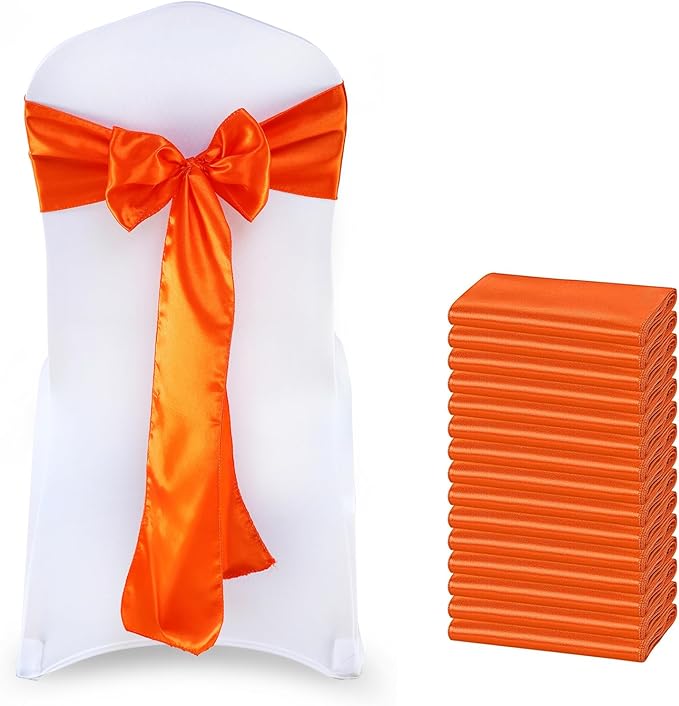 VDS Satin Chair Sashes Chair Cover Back Tie Sateen Bows Ribbon for Wedding Birthday Graduation Engagement Ceremony Event Party Banquet Venue Hotel All Dining Chair Decoration (50PC) (Orange)
