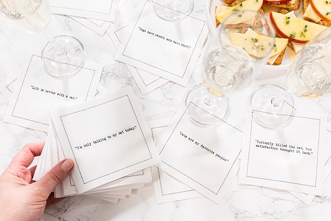Five Star Funny Cat Quotes | White Cotton Cocktail Napkins | 50 Luxury Disposable Beverage Napkins with Witty Bar Quotes | Drink Napkins for Parties, Bars, Weddings & Game Nights