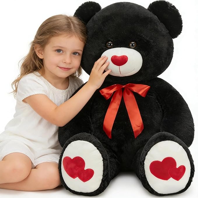 Tezituor Large Teddy Bear Stuffed Animal 47" - Big Teddy Bear with Love Red Heart - Giant Stuffed Bear Plush Toys for Kid Christmas Birthday - Valentines Bear Gift for Girlfriend, Black