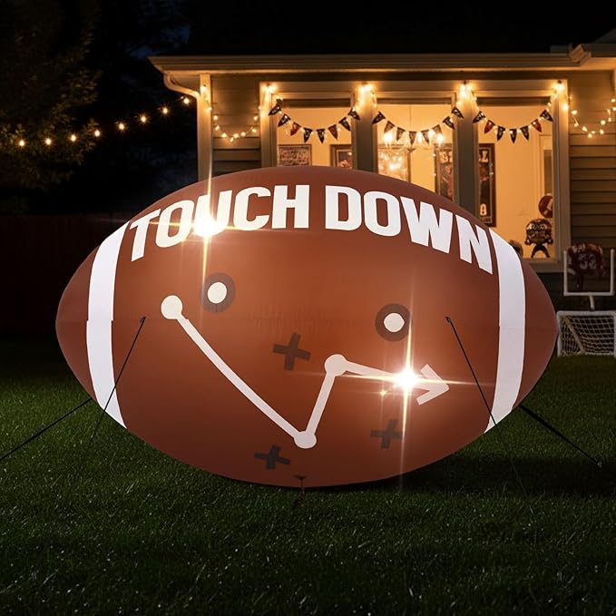 6ft Giant Jumbo Inflatable Football Decoration Blow up Football with Built-in LED Light for Yard Game Day Large Sport Themed Party Holiday Birthday Party Decoration